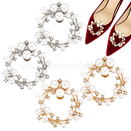 Elite 4Pcs 2 Colors Wreath Plastic Imitation Pearl Shoe Decoration, Detachable Alloy Shoe Buckle Clips, with Crystal Rhinestone, White, 56x52.5x15mm, 2pcs/color(AJEW-PH0011-48)