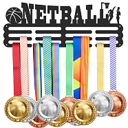 Iron Medal Hanger Holder Display Wall Rack, 3-Line, with Screws, Black, Basketball, 400x150mm(ODIS-WH0021-870)