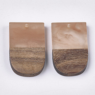 Resin & Walnut Wood Pendants, U Shape, BurlyWalnut Wood, 32x19.5x3.5~4.5mm, Hole: 2mm(RESI-S358-34B)