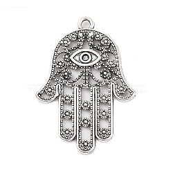 Tibetan Style Alloy Pendants, Cadmium Free & Nickel Free & Lead Free, Hamsa Hand/Hand of Fatima/Hand of Miriam, Antique Silver, 33x23x1mm, Hole: 2mm(TIBEP-ZN60334-AS-FF)