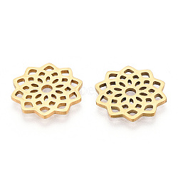 304 Stainless Steel Filigree Joiners Links, Laser Cut Links, Flower, Golden, 16.5x16x1mm(STAS-T044-40G)