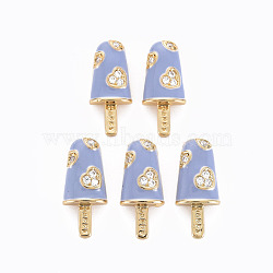 Brass Micro Pave Clear Cubic Zirconia Pendants, with Enamel, Cadmium Free & Nickel Free & Lead Free, Real 16K Gold Plated, Ice Cream with Word Happy, Medium Slate Blue, 20x8.5x3.5mm, Hole: 3.5x2mm(ZIRC-S067-023J-NR)