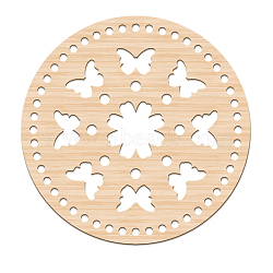 Basswood Basket Bottoms, Crochet Basket Base, for Basket Weaving Supplies and Home Decoration Craft, Flat Round, BurlyWood, Butterfly Pattern, 200x6mm, Hole: 6mm(WOOD-WH0111-017)