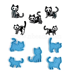 Skull Cat Shaped Pendant Silicone Molds, Resin Casting Molds, for UV Resin, Epoxy Resin Jewelry Making, Halloween Theme, Deep Sky Blue, 52~73x63~73x6mm, Hole: 2mm, 5pcs/set(DIY-L067-J01)