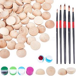 Nbeads Painting Kits, Including Wood Cabochons, Plastic Paint Brushes Pens and Silicone Boxes, Mixed Color, 2.4~2.45x1.25cm, 60pcs/set(DIY-NB0005-27)