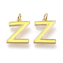 Brass Enamel Pendants, with Jump Ring, Long-Lasting Plated, Real 18K Gold Plated, Letter.Z, Champagne Yellow, Letter.Z, Z: 17.5x13.5x1.8mm, Jump Rings: Inner Diameter: 3mm(KK-R139-02Z)