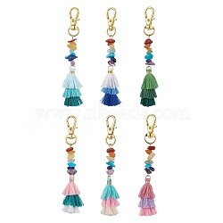 6Pcs Polycotton Tassel Pendant Decorations, with 7 Chakra Natural & Synthetic Gemstone Chips, Mixed Color, 10.3cm(HJEW-JM02188-S)