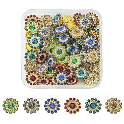 60Pcs 6 Colors Rhinestone Buttons, with Golden Tone Iron Findings, Flower, Mixed Color, 14x5mm, 10pcs/color(RB-YW0001-08)