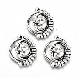 Tibetan Style Alloy Pendants, Lead Free & Cadmium Free, Half Sun with Moon, Antique Silver, 20x16x3.5mm, Hole: 1mm(X-TIBE-S323-045AS-RS)
