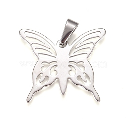 Tarnish Resistant 304 Stainless Steel Pendants, Butterfly, Stainless Steel Color, 31x35x1mm, Hole: 10x4.5mm(STAS-I135-32P)