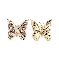 Butterfly Brass Micro Pave Colorful Cubic Zirconia Connector Charms, Cadmium Free & Nickel Free & Lead Free, Real 18K Gold Plated, 48x50x4mm, Hole: 1mm(KK-G435-03G)