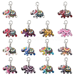 30Pcs 15 Colors Alloy Enamel Pendant Decorations, Elephant with Flower, with Lobster Claw Clasps, Platinum, Mixed Color, 30mm, 2pcs/color(HJEW-YW00518)