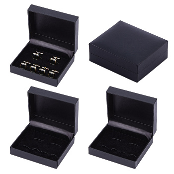 Plastic Cufflink Packing Boxes, Rectangle, Black, 7.8x6.8x3.1cm