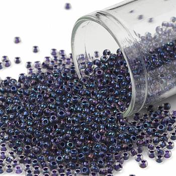 TOHO Round Seed Beads, Japanese Seed Beads, (181) Inside Color AB Crystal/Purple Lined, 11/0, 2.2mm, Hole: 0.8mm, about 1110pcs/10g