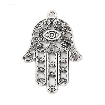 Tibetan Style Alloy Pendants, Cadmium Free & Nickel Free & Lead Free, Hamsa Hand/Hand of Fatima/Hand of Miriam, Antique Silver, 33x23x1mm, Hole: 2mm