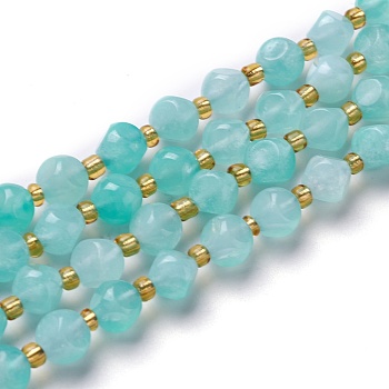 Natural Amazonite Beads Strand, with Seed Beads, Six Sided Celestial Dice, 6~6.5x6~6.5x6~6.5mm, Hole: 0.5mm, about 50pcs/strand, 15.94''(40.5cm)