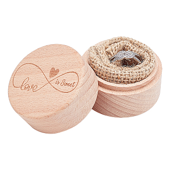 Wooden Ring Boxes, Column with Word Love is Sweet, BurlyWood, 5x4cm