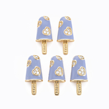 Brass Micro Pave Clear Cubic Zirconia Pendants, with Enamel, Cadmium Free & Nickel Free & Lead Free, Real 16K Gold Plated, Ice Cream with Word Happy, Medium Slate Blue, 20x8.5x3.5mm, Hole: 3.5x2mm