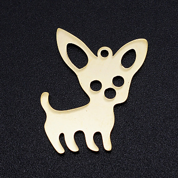 201 Stainless Steel Pendants, Dog, Golden, 25x20x1mm, Hole: 1.5mm
