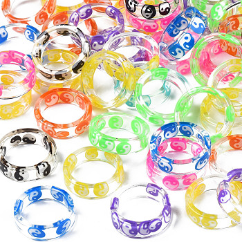 Transparent Resin Yin Yang Finger Ring for Women, Mixed Color, US Size 5 3/4(16.3mm)