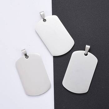 201 Stainless Steel Pendants, Manual Polishing, Rectangle, Stamping Blank Tag, Stainless Steel Color, 35.5x22x2mm, Hole: 4x7mm