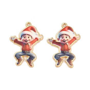 Christmas Alloy Enamel Pendants, Long-Lasting Plated, Golden, Child Charm, Colorful, 27x19.5x1.5mm, Hole: 1mm
