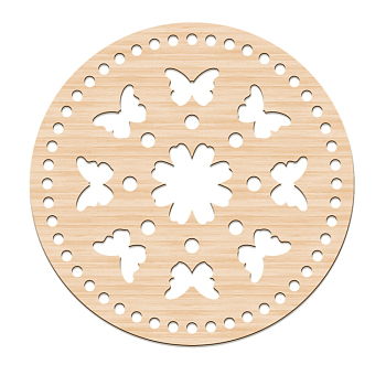 Basswood Basket Bottoms, Crochet Basket Base, for Basket Weaving Supplies and Home Decoration Craft, Flat Round, BurlyWood, Butterfly Pattern, 200x6mm, Hole: 6mm
