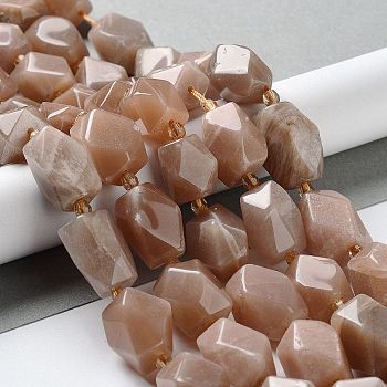 Natural Peach Moonstone Beads Strands, with Seed Beads, Faceted, Rhombus, 17~21x13~16x12~15mm, Hole: 1.2~1.4mm, about 18~19pcs/strand, 15.35~15.79 inch(39~40.1cm)