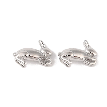 Brass Charms, Rabbit, Real Platinum Plated, 13x4.5x8.5mm, Hole: 3x1mm