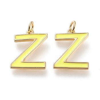 Brass Enamel Pendants, with Jump Ring, Long-Lasting Plated, Real 18K Gold Plated, Letter.Z, Champagne Yellow, Letter.Z, Z: 17.5x13.5x1.8mm, Jump Rings: Inner Diameter: 3mm