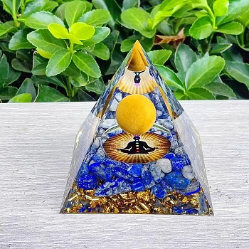 Orgonite Pyramid Resin Energy Generators, Natural Lapis Lazuli Chips Inside for Home Office Desk Decoration, 60mm