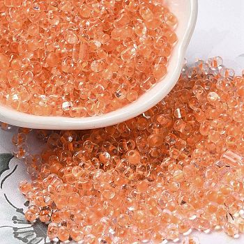 Glass Seed Beads, Peanut, Light Salmon, 3.5~4x2~2.5x2~2.3mm, Hole: 0.8mm