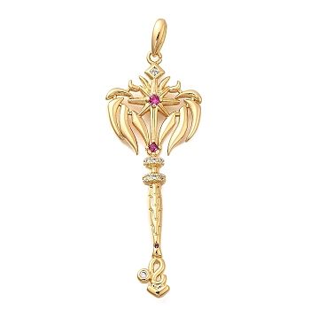 Brass Micro Pave Cubic Zirconia Big Pendants, Wand with Constellation Theme Charms, Long-Lasting Plated, Nickel Free, Real 18K Gold Plated, Leo, 47.5x18.5x3.5mm, Hole: 6.5x3mm