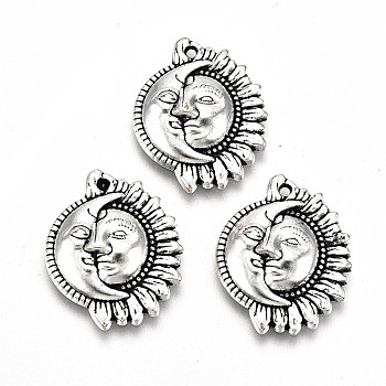 Tibetan Style Alloy Pendants, Lead Free & Cadmium Free, Half Sun with Moon, Antique Silver, 20x16x3.5mm, Hole: 1mm