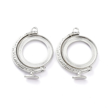 Alloy Open Back Bezel Pendants, Rotating Pendants, for DIY UV Resin, Epoxy Resin, Pressed Flower Jewelry, Terrestrial Globe, Platinum, 41x31x5mm, Hole: 2.5mm