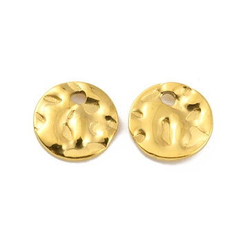 Ion Plating(IP) 304 Stainless Steel Charms, Textured Flat Round Charm, Real 18K Gold Plated, 8x1mm, Hole: 1.2mm
