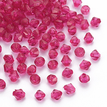Transparent Acrylic Beads, Faceted, Bicone, Medium Violet Red, 5x4.5mm, Hole: 1.2mm, about 12160pcs/500g