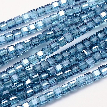 Faceted Cube Pearl Luster Plated Electroplate Glass Beads Strands, Cornflower Blue, 5.5x5.5x5.5mm, Hole: 1mm, about 94pcs/strand, 20.4 inch