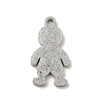 304 Stainless Steel Textured Pendants, Boy, Stainless Steel Color, 13.5x7x1mm, Hole: 1mm