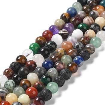 16 inch Round Gemstone Strands, Mixed, about 64pcs/strand, 6mm in diameter, hole:0.8mm