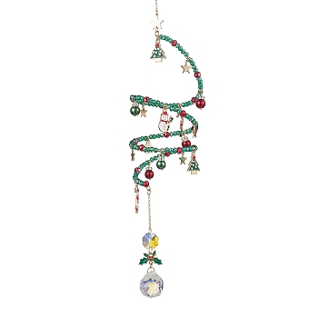 Christmas Theme Glass Beaded Hanging Ornaments, Alloy Enamel Charm for Home Garden Decorations, Golden, 350mm
