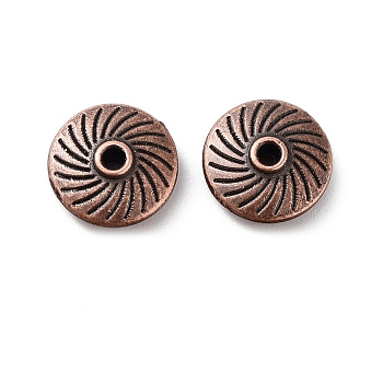 Tibetan Style Alloy Beads, Cadmium Free & Lead Free, Flat Round, Red Copper, 11x4mm, Hole: 1.2mm