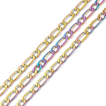 Ion Plating(IP) Rainbow Color 304 Stainless Steel Mother-Son Chains, Unwelded, Decorative Chain, Rainbow Color,  4.5x11x1.2mm, 4.9x6x1.2mm