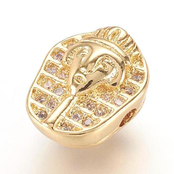 Brass Micro Pave Cubic Zirconia Beads, Sphinx, Real 18K Gold Plated, 11.5x9.5x6mm, Hole: 1mm