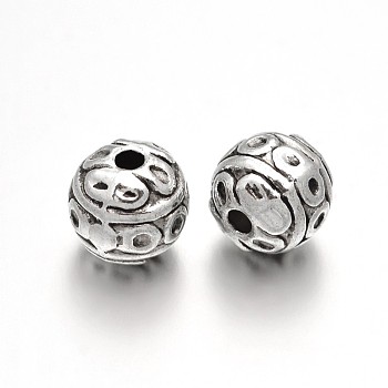 Round Tibetan Style Alloy Beads, Antique Silver, 8mm, Hole: 2mm