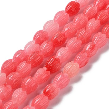 Synthetic Coral Beads Strands, Dyed, Flower, Cerise, 10~11x8~8.5x8~8.5mm, Hole: 0.8mm, about 35pcs/strand, 14.29''~14.57''(36.3~37cm)