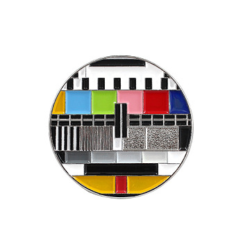 Creative Zinc Alloy Brooches, Enamel Lapel Pin, with Iron Butterfly Clutches or Rubber Clutches, Flat Round with TV, Platinum, Colorful, 29x29mm, Pin: 1mm