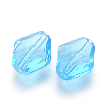 Imitation Austrian Crystal Beads, Grade AAA, Faceted, Rhombus, Light Sky Blue, 14~14.5x12x5~7mm, Hole: 0.9~1mm
