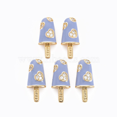 Real 16K Gold Plated Medium Slate Blue Food Brass+Cubic Zirconia+Enamel Pendants