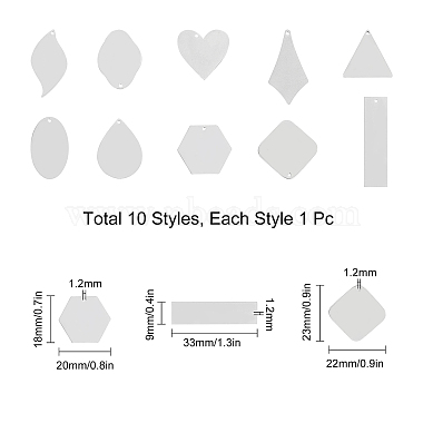 SUNNYCLUE 10Pcs 10 Style 304 Stainless Steel Pendants(STAS-SC0002-45P)-2